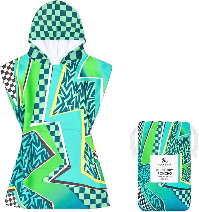 Dock & Bay Poncho with Hood - for Kids - Super Absorbent, Quick Dry - Includes Bag - Tide Skater, Medium (Age 7-10)