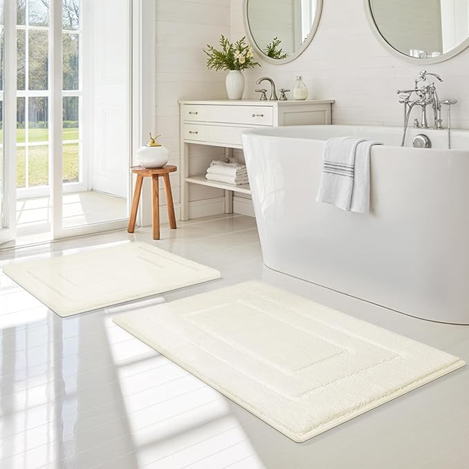 GRANNY SAYS Bathroom Rugs Sets 2 Piece,Soft Bath Mats for Bathroom, Bath Rugs Non Slip Washable, Absorbent Bath Rug for Tub,Shower and Toilet, Bath Mat Set (Cream, 20" x 32" + 16" x 24")