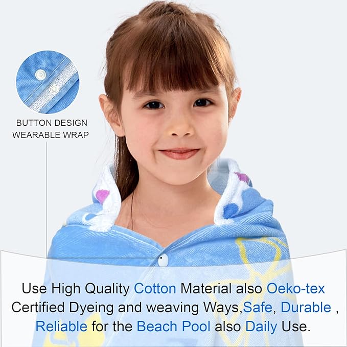 Hooded Beach Towel for Kids 3-8 Years – Soft 100% Cotton Bath & Swim Towel Wrap (30"x50"), Quick-Dry Absorbent Fabric for Toddler Girls – Cute BOW Design, Perfect for Pool, Beach, Bath & Swimming