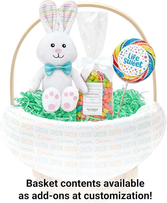 Let's Make Memories Personalized Easter Basket for Kids- For Boys - For Girls - Create Your Own - Fillable - Wicker - Easter Basket Stuffers - Small - Blue/Green/Orange Allover Name