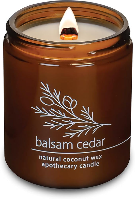 Hemlock Park Crackling Wood Wick Candle Handcrafted with Natural Coconut Wax (Standard 8 oz, Balsam Cedar)
