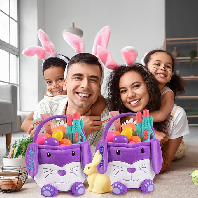 Personalized Easter Basket, PEMIRSAYO Easter Baskets for Kids Easter Bunny Baskets Custom Easter Basket Personalized Easter Gifts Toddler Easter Baskets Empty - Purple