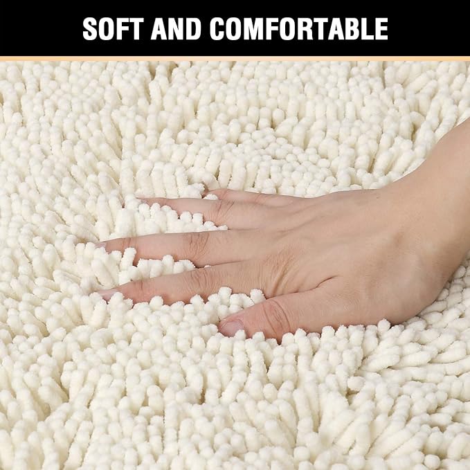 H.VERSAILTEX Bath Mat Bathroom Rug Bath Rugs for Bathroom Non Slip Bath Mats Extra Thick Chenille Rug 17" x 24" Absorbent Soft Shaggy Washable Dry Fast Plush Rugs for Bathtubs - Cream