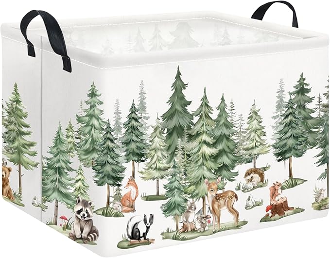 Rectangle Storage Basket,Gift Basket Empty with Handles,Cute Organizer, Room Decor(Watercolor Animals)