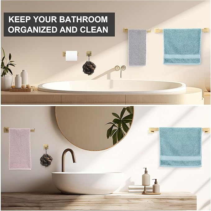 15 Pieces Bathroom Hardware Accessories Set, 23.6 Inch Stainless Steel Bath Towel Bar Set, Bathroom Hardware Set, Towel Racks for Bathroom Wall Mounted(Gold)