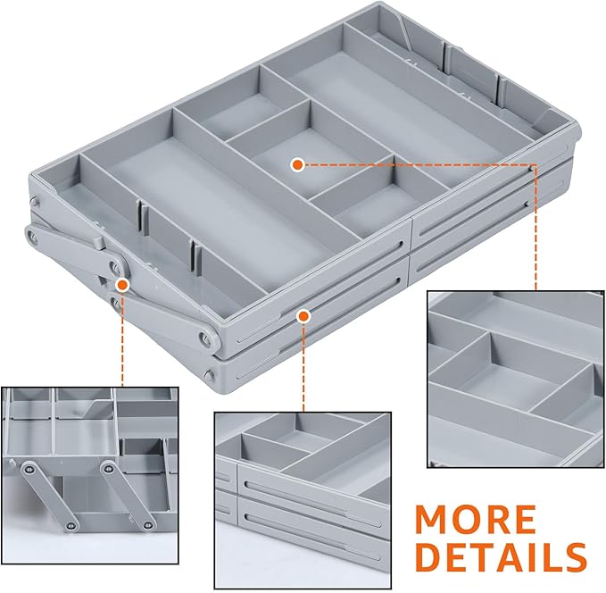 2/3 Tier Drawer Organizer, Collapsible Multi Level Drawer Organizer Tray, Expandable Bathroom Desk Drawer Organizer Trays, Adjustable Compartments Storage Trays for Jewelry (Single Row 2 Tiers)