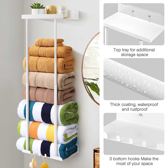 Hommtina Bathroom Towel Storage Black Towel Holder Bathroom Decor Aesthetic Towel Racks for Bathroom Bath Towel Storage (White)