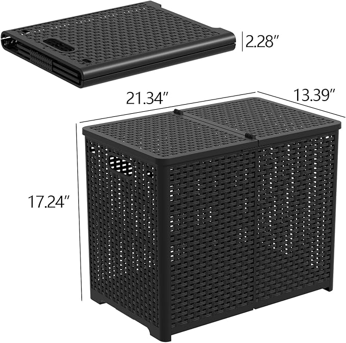 Asking 80L Collapsible 2 Section Divided Clothe Hamper, Plastic Folding Laundry Basket, Black, F
