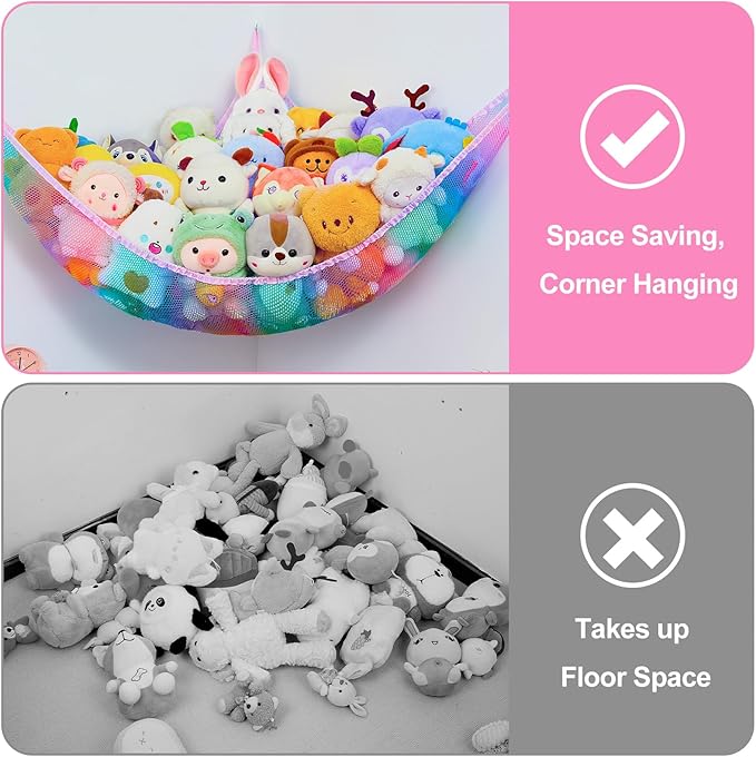 Basumee Stuffed Animals Net or Hammock with LED Light Hanging Toy Net Hammock for Stuffed Animals Storage Stuff Animals Hammocks for Nursery Room with Remote Control, 8 Kinds of Lights(Pack of 1)