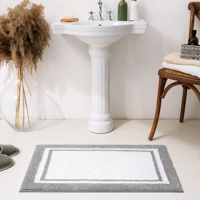 GRANNY SAYS Microfiber Bathroom Rugs Non Slip Washable, Water Absorbent Bath Mats for Tub Non Slip, Soft Bath Mats for Bathroom Floor & Shower, Long Bath Rug, 24" x 36", Grey Rug