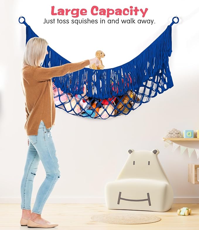 Stuffed Animal Hammock - Extra Large 56'' Long, Stuffed Animal Storage, stuffed animal Holder net, Hammock Large, Storage Hanging Organizer - Sapphire blue