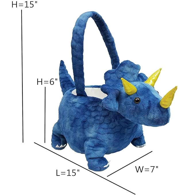 DearSun Personalized 3D Adorable Dark Blue Dinosaur Basket Easter Egg Hunting Basket Easter Gift Basket with Embroidery Name (Dark Blue Dinosaur with Customization)