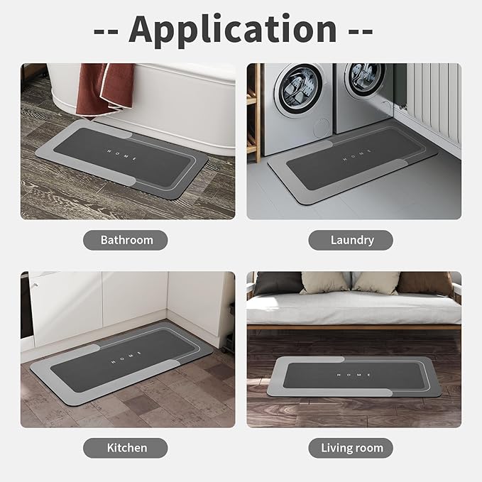 Housego Absorbent Bath Mat Magic Rug, Quick Drying Magic Bath Mat Non-Slip Floor Rug Rubber Backed for Bathroom Kitchen Shower Sink, Water Absorbent (1PC, 16.93''x34.65'', Dark Gray)