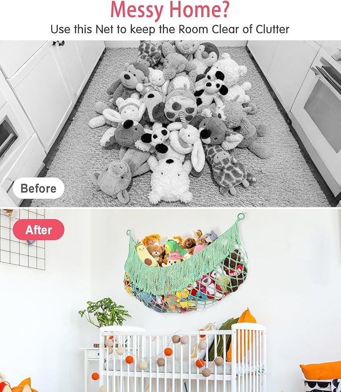 Stuffed Animal Hammock - Extra Large 63'' Long, Stuffed Animal Storage, stuffed animal Holder net, Hammock Large, Storage Hanging Organizer - Matcha green