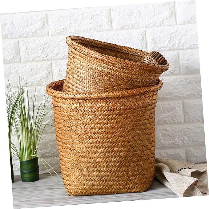 Healifty Large Capacity Round Straw Woven Storage Basket for Home Organization Multi-Functional Decorative Woven Basket for Sundries for Nursery Living Room or Kitchen