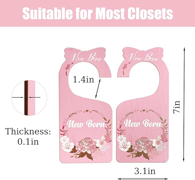 Baby Closet Dividers for Clothes Organizer, 8 Pack Pink Flowers Wooden Double-Sided Baby Clothes Size Hanger Organizer from Newborn to 24 Months for Daycare Wardrobe, Boho Nursery Decor