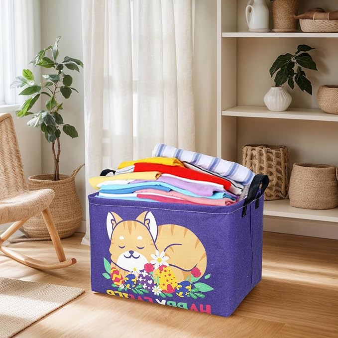 Cat Easter Basket for Kid Large Empty Easter Bunny Eggs Décor Storage Basket (Cat)