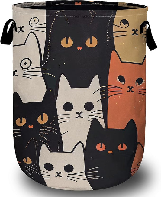 Watercolor Funny Cat Laundry Basket, Laundry Hamper Collapsible Oxford Cloth with Handle Clothes Toy Storage Bin for Bathroom Laundry Room Bedroom 15.7 X 20 Inch