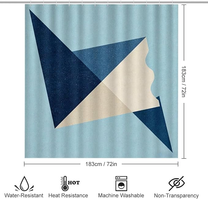 4 Piece Bathroom Rug Set with Shower Curtain, Non-Slip Bath Mat Toilet Cover Set, Geometry Bathroom Rug Sets