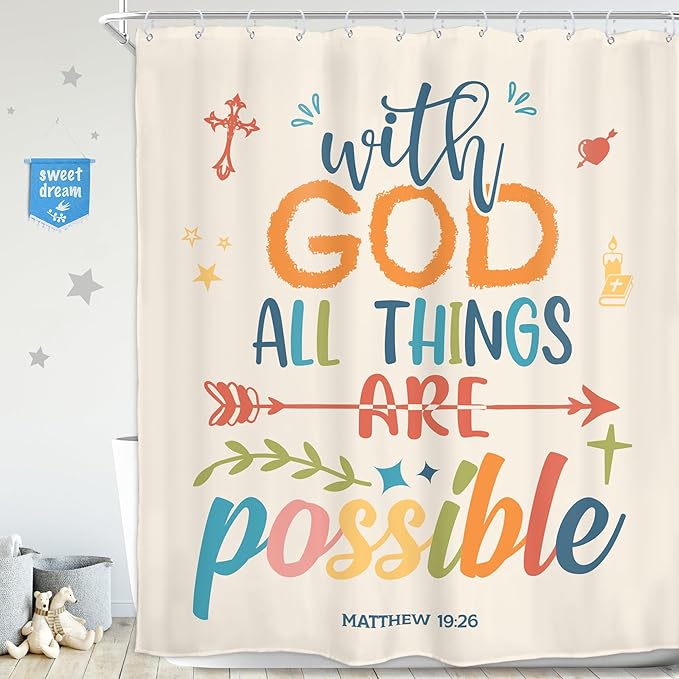 Homewelle Colorful Bible Verse Shower Curtain Inspirational Motivational Positive Quote Encouragement Scripture 60Wx72H Inch Multicolor for Kids Girl Women Waterproof Polyester Fabric Bathroom Bathtub