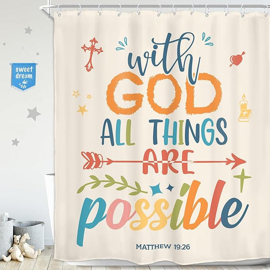 Homewelle Colorful Bible Verse Shower Curtain Inspirational Motivational Positive Quote Encouragement Scripture 60Wx72H Inch Multicolor for Kids Girl Women Waterproof Polyester Fabric Bathroom Bathtub