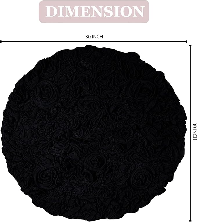 Home Weavers Bell Flower Collection 100% Cotton Tufted Bath Rugs, Extra Soft and Absorbent Bath Rugs, Non-Slip Bath Mats, Machine Washable, Bath Mats for Bathroom Floor and Tub, 30" Round, Black