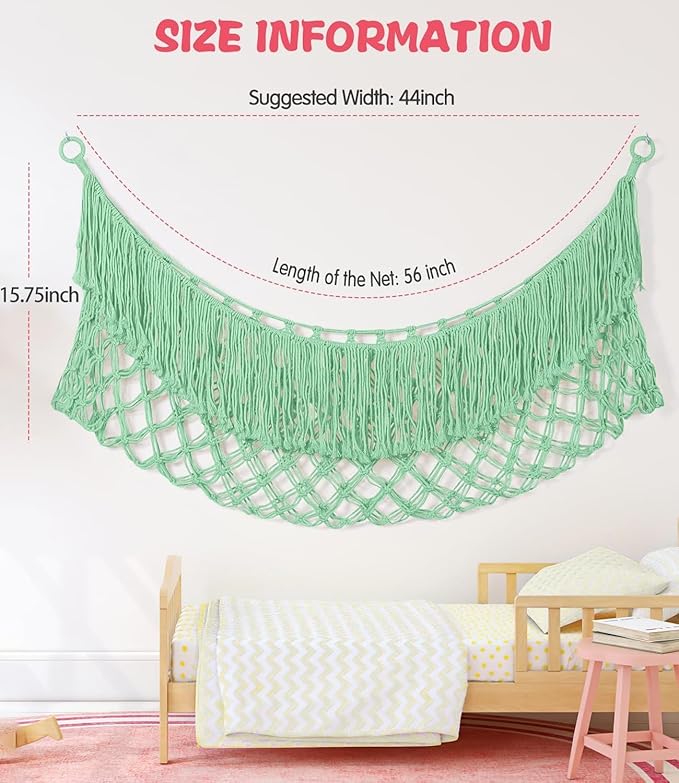 Stuffed Animal Hammock - Extra Large 56'' Long, Stuffed Animal Storage, stuffed animal Holder net, Hammock Large, Storage Hanging Organizer - Matcha green