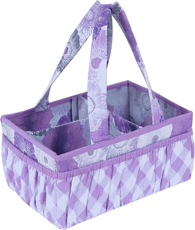 Bacati - Watercolor Flowers Nursery Kids Storage Items, Purple Gray Nursery Storage Caddy