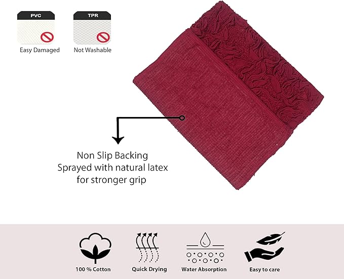 Home Weavers Bell Flower Collection 100% Cotton Tufted Bath Rugs, Extra Soft and Absorbent Bath Rugs, Non-Slip Bath Mats, Machine Washable, Bath Mats for Bathroom Floor and Tub, 17"x24" Rectangle, Red