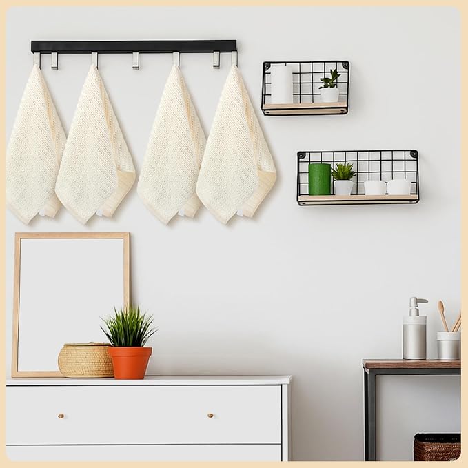 4 Pack Cream Hand Towels Waffle Striped Pattern 100% Cotton Soft Hand Towels for Bathroom 13 x 29 Inch Absorbent Waffle Washcloths for Bathroom Kitchen