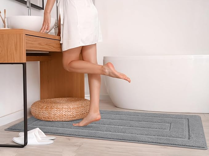 HOMORE Bathroom Runner Rugs 24x70 Non Slip Washable Long Bathroom Rug, Grey Absorbent Bath Rug Runner with TPR Backing, Soft and Thick Bath Mat for Shower Floor