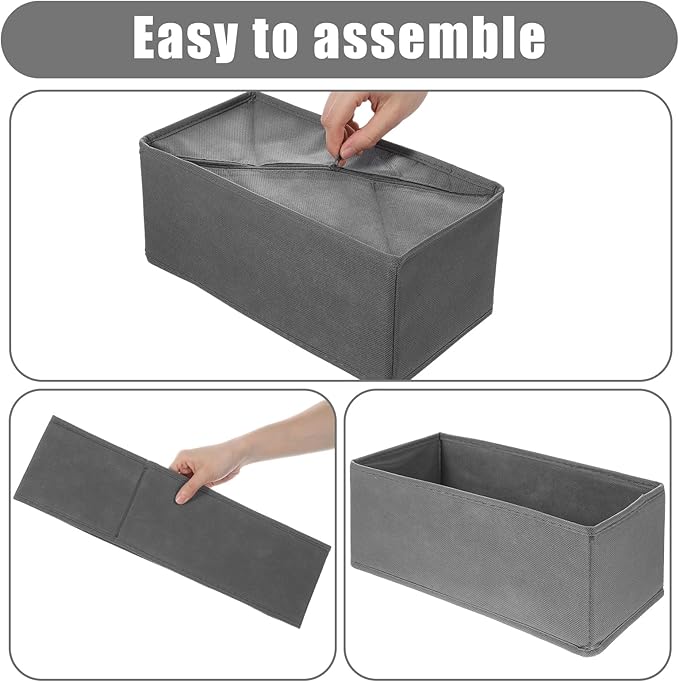12 Pack Foldable Cloth Storage Box Closet Dresser Drawer Organizer Divider Fabric Baskets Bins Containers for Clothes Underwear Bras Socks Lingerie Clothing, Dark Grey