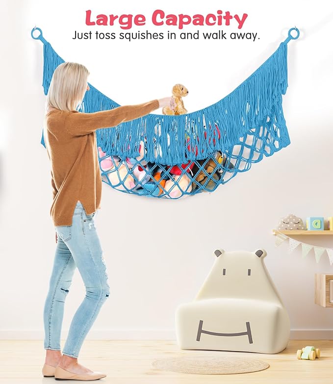 Stuffed Animal Hammock - Extra Large 63'' Long, Stuffed Animal Storage, stuffed animal Holder net, Hammock Large, Storage Hanging Organizer - Peacock blue