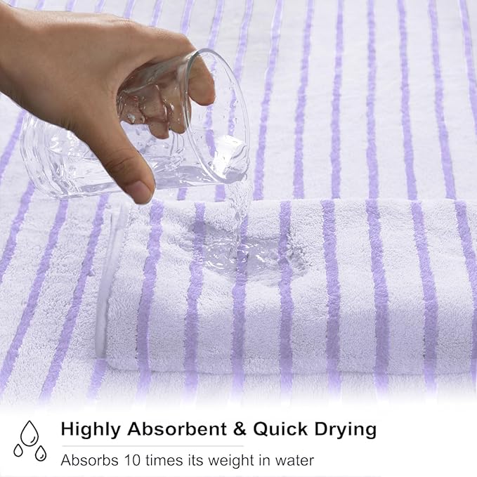 4 Pcs Light Purple Cabana Stripe Large Bath Towels 35"x70" Oversized Bath Sheet Soft Breathable Jumbo Bathroom Towels Highly Absorbent Shower Towel Quick Dry Beach Chair Towel Spa Gym Hotel Towel Set