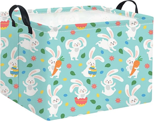 HIYAGON Rectangular Easter Basket for Kids Baby Easter Basket for Boys and Girls Cute Toy Storage Organizer Bin Box Room Decor(Line Easter Egg)