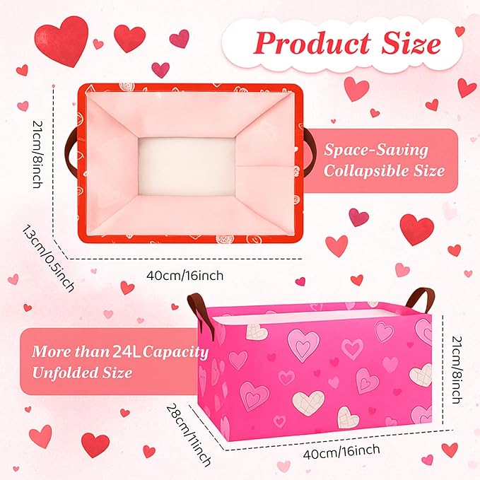 3 Pack Storage Baskets Waterproof Canvas with Leather Handles Storage Basket Organizer Collapsible Storage Bins for Closet Toys Clothes Room Decoration(Love)