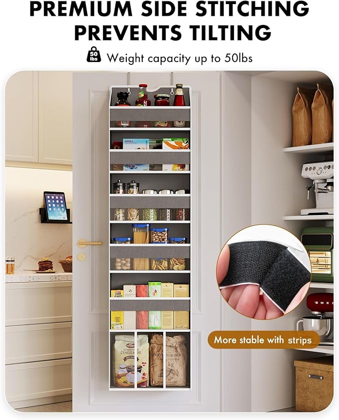 Over The Door Organizer with 6 Large Clear Pockets 12 Mesh Side Pockets - 50LB Heavy Duty Behind Door Storage, Door Hanging Storage for Closet Bathroom Pantry Nursery Laundry