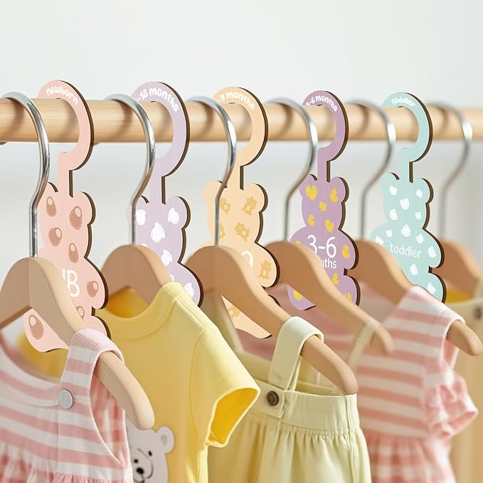 Baby Clothes Dividers for Closet - Set of 8 Wooden Baby Size Closet Dividers Newborn to 24 Months, Newborn Organizer for Boys Girls - Little Bear Shape Baby Nursery Decor Kit Newborns Gift Baby Shower