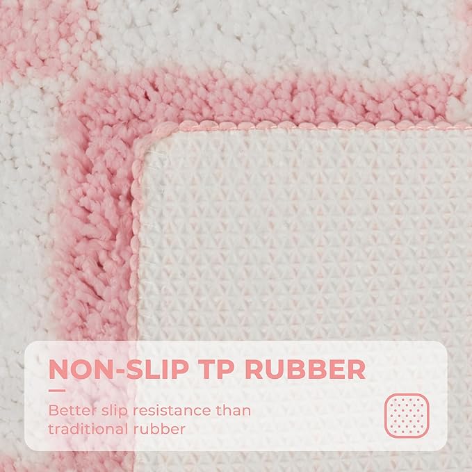 GRANNY SAYS Checkered Pink Bathroom Rugs Decor,32" x 20",Fluffy Rug, Absorbent Microfiber Ultra Soft Bath Mat Washable, Non-Slip Bath Mats for Bathroom, Cute Floor Mat for Tub, Shower, Bedroom