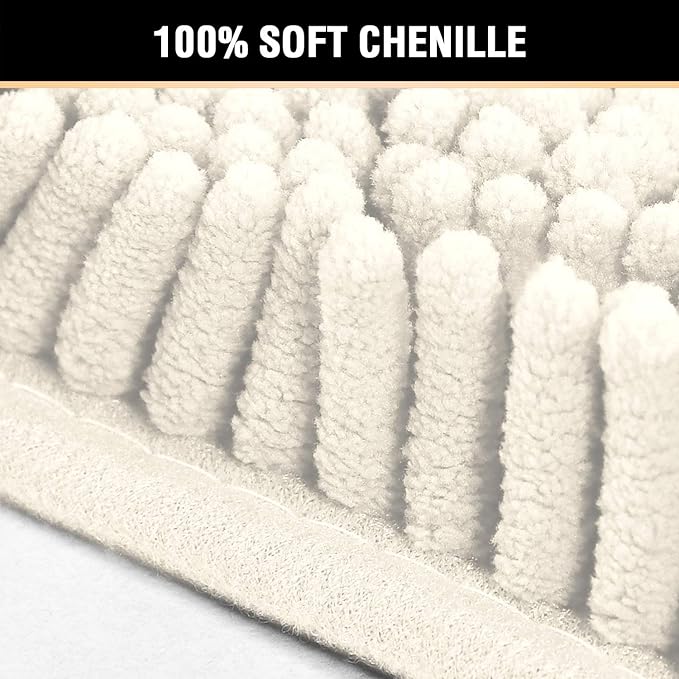H.VERSAILTEX Microfiber Bath Rugs Chenille Floor Mat Ultra Soft Washable Bathroom Dry Fast Water Absorbent Bedroom Area Rugs, 24 x 42 - Inch, Cream