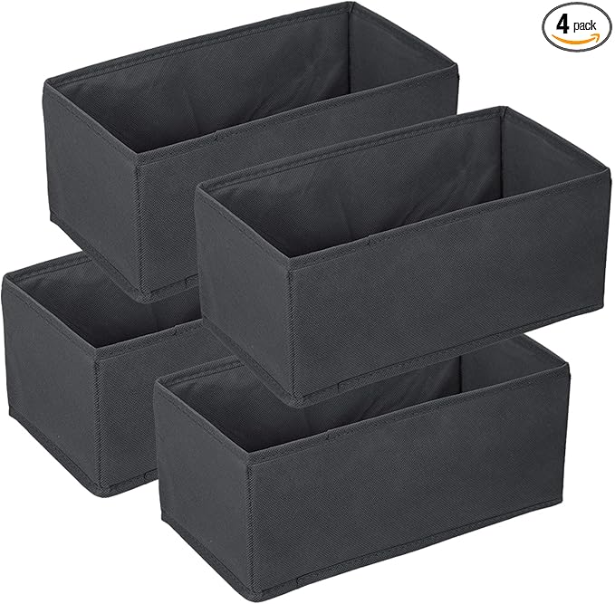 4Pcs Drawer Organizer Clothes, Underwear Organizer for Women Clothes, Socks, Bra, Belt, Tie - Grey, No-Divider Design