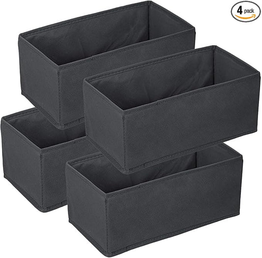 4Pcs Drawer Organizer Clothes, Underwear Organizer for Women Clothes, Socks, Bra, Belt, Tie - Grey, No-Divider Design