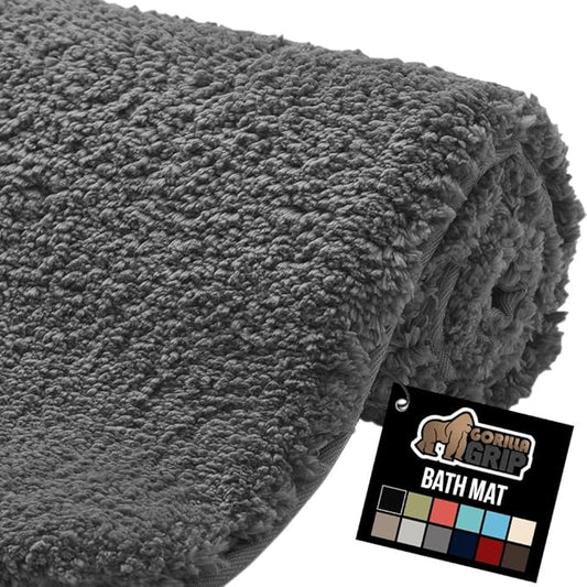 GORILLA GRIP Bathroom Rugs, 60x24, Ultra Soft Absorbent Mat, Thick Plush Bath Rug, Machine Washable, Microfiber Quick Dry, Mats for Shower, Bathtub and Floor, Home Decor Accessories, Charcoal