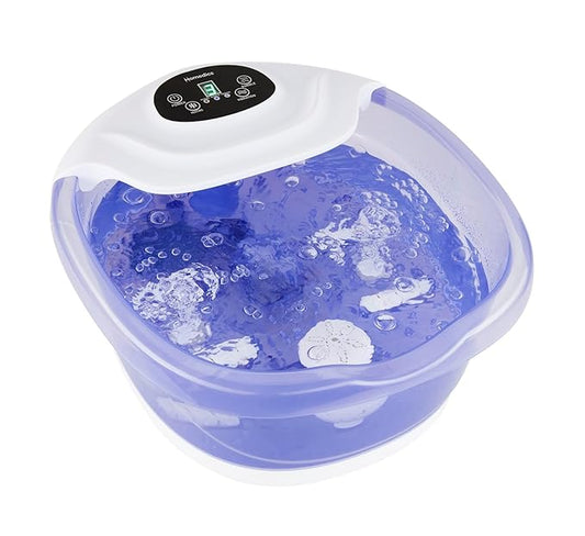 HoMedics Salt-N-Soak Footbath with Heat Boost and Soaking Salt Starter Kit, 4 Soothing Massage Rollers, Toe-Touch Controls, Splash Guard, Bubble, Vibration Massage, Bath Salt Dispenser, LED Display