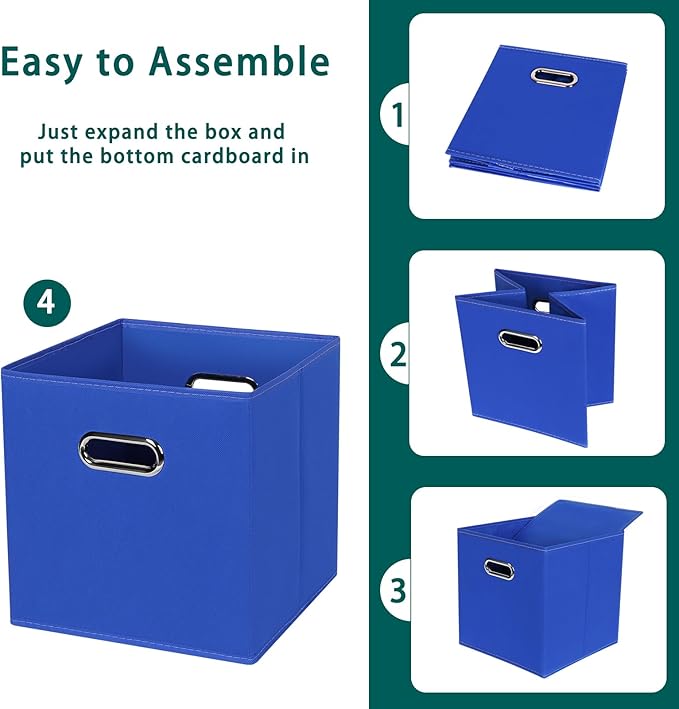 Black Foldable Storage Cubes Bins, Fabric Storage Box Cubes Organizer Baskets with Dual Handles for Home Organizer,Set of 3,(Dark Blue)