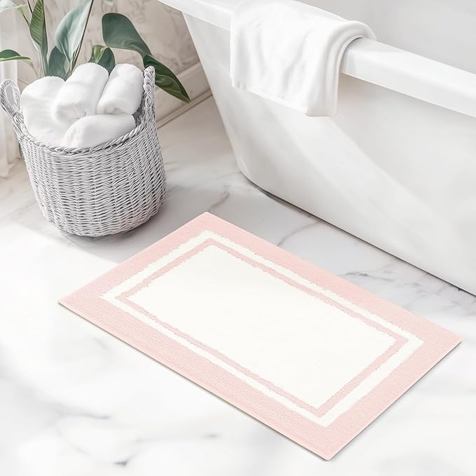 GRANNY SAYS Microfiber Bathroom Rugs Non Slip Washable, Water Absorbent Bath Mats for Tub, Soft Bath Mats for Bathroom Floor & Shower, Bath Rug, 16" x 24" Pink
