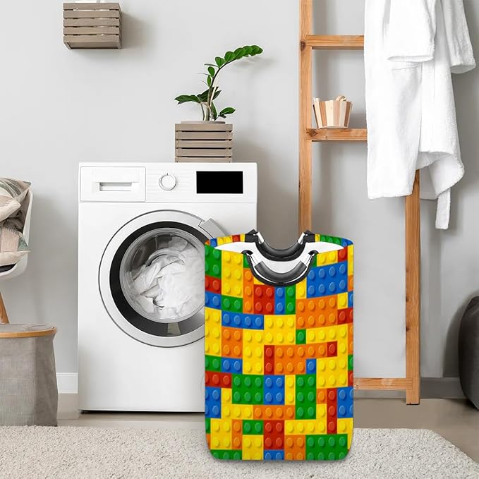 Colorful Bricks Laundry Hamper,Large Round Storage Basket,Collapsible Basket Bins for Dirty Clothes Kids Toys Baby Blanket Organizer Nursery Bedroom Bathroom Storage Decor