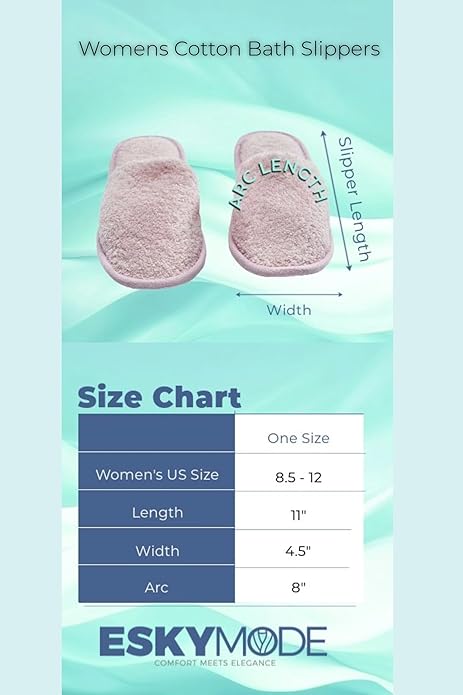 ESKYMODE Womens Cotton Bath Slippers, Terry Cloth Spa Slippers for Women