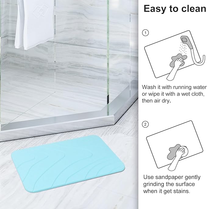 2 Pack Diatomaceous Earth Shower Mat, Stone Bath Mat, Nonslip Super Absorbent Fast-Drying Hard Bath Mat for Bathroom Shower Floor, 23.62 x 15.35 inch, Blue-Green