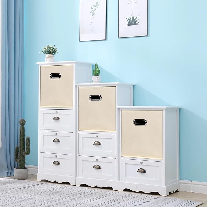 Black Foldable Storage Cubes Bins, Fabric Storage Box Cubes Organizer Baskets with Dual Handles for Home Organizer,Set of 6,(Creamy-White)